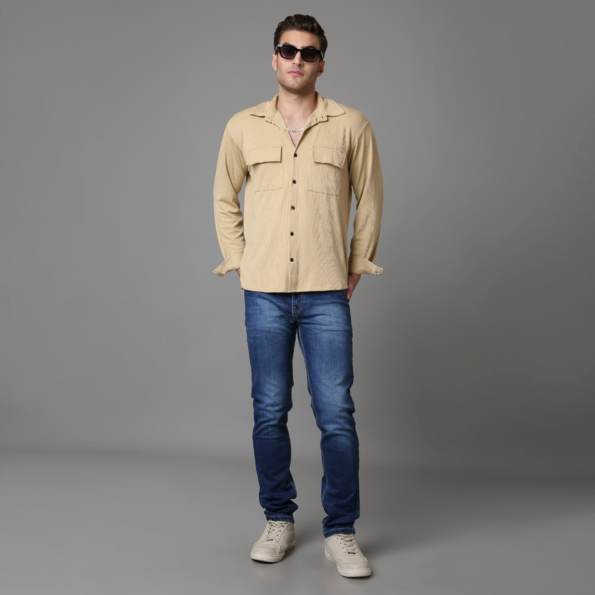 Solid Pattern Low Crotch Fit Jeans