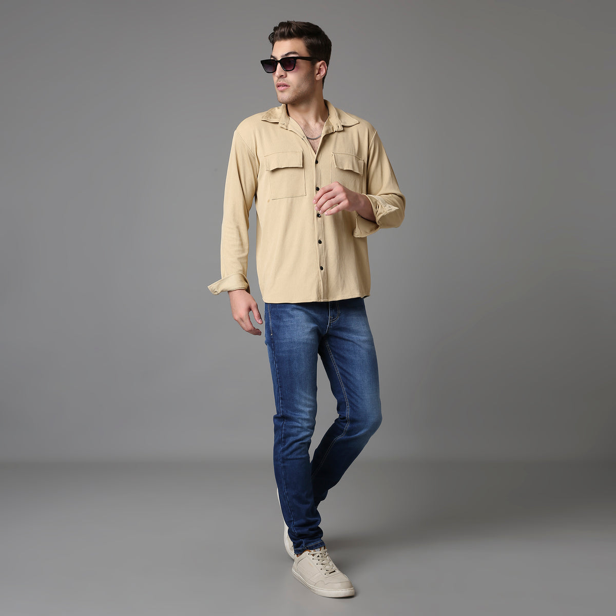 Solid Pattern Low Crotch Fit Jeans