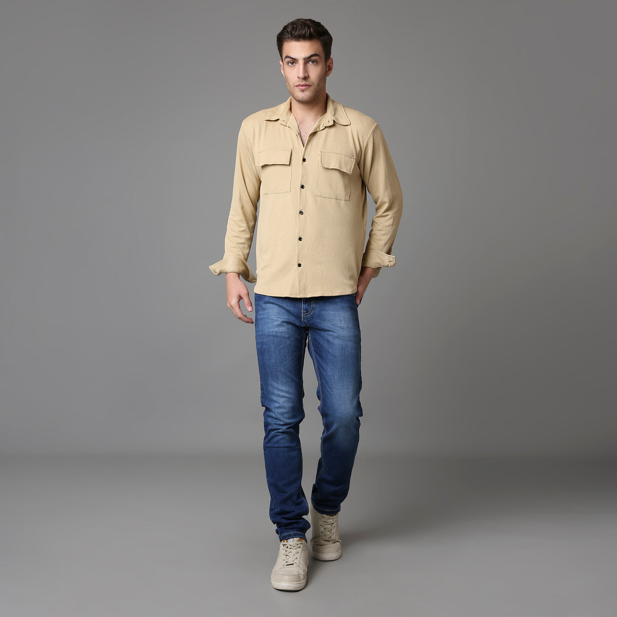 Solid Pattern Low Crotch Fit Jeans