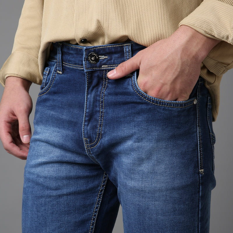 Solid Pattern Low Crotch Fit Jeans