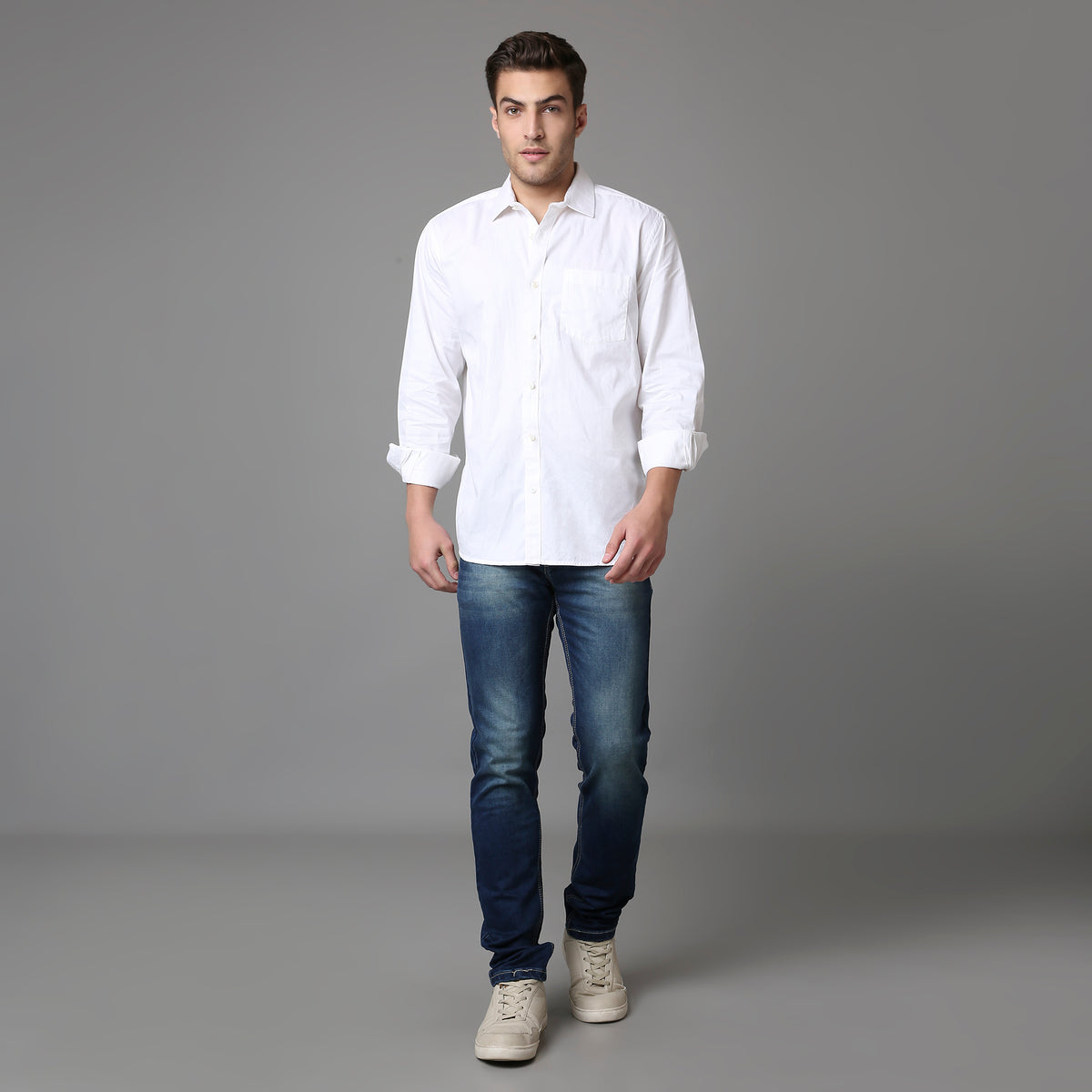 Solid Pattern Low Crotch Fit Jeans