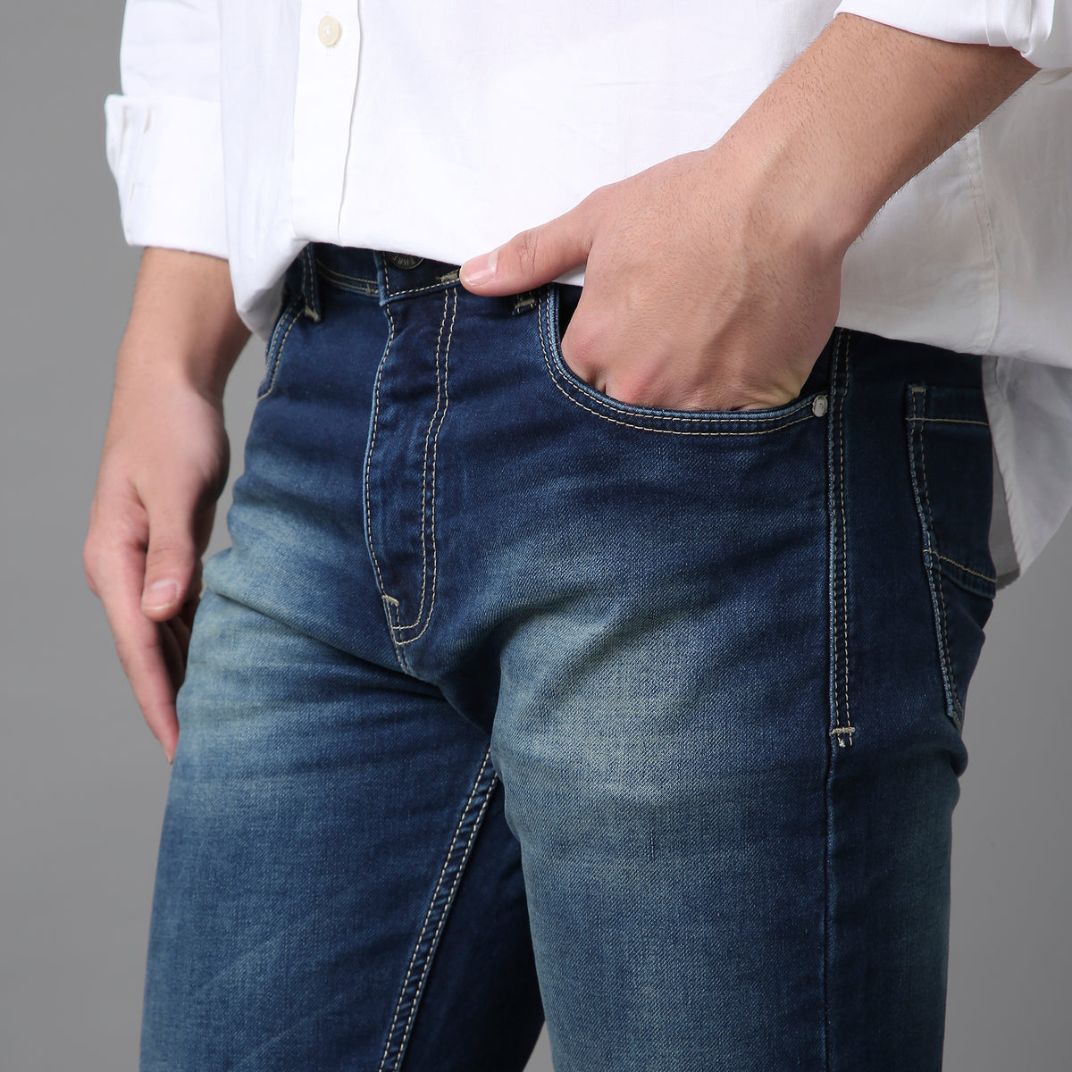 Solid Pattern Low Crotch Fit Jeans