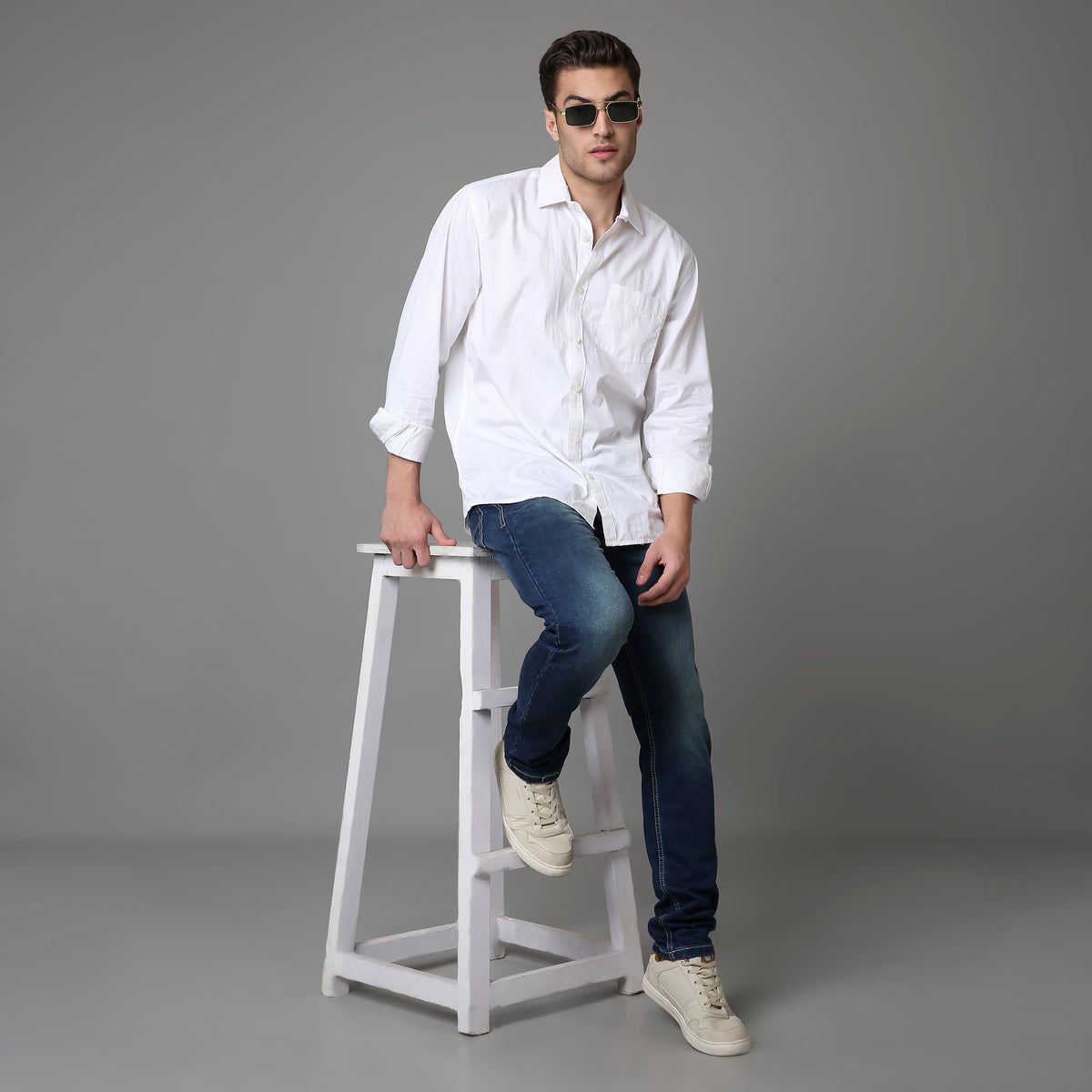 Solid Pattern Low Crotch Fit Jeans