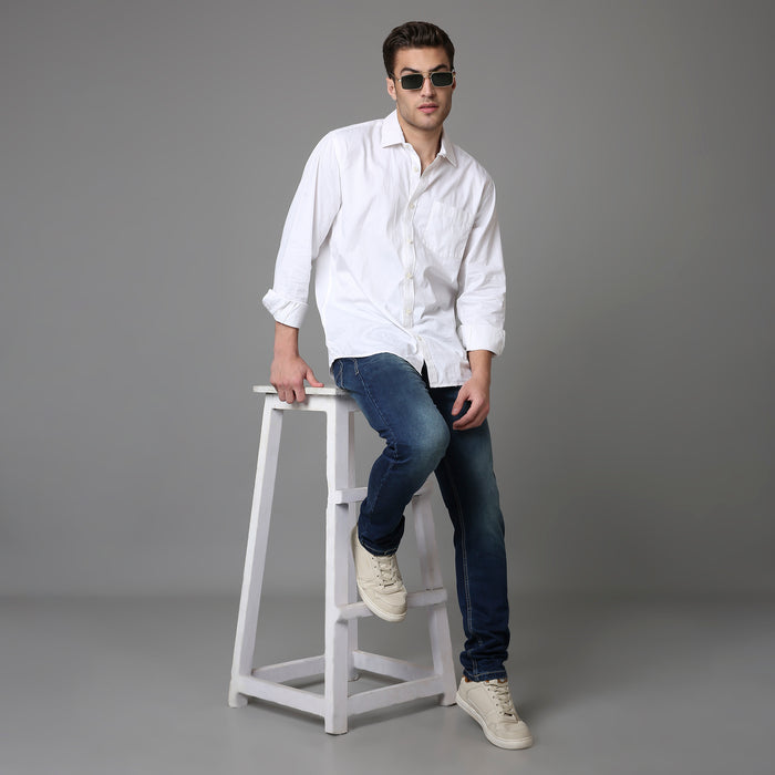 Solid Pattern Low Crotch Fit Jeans