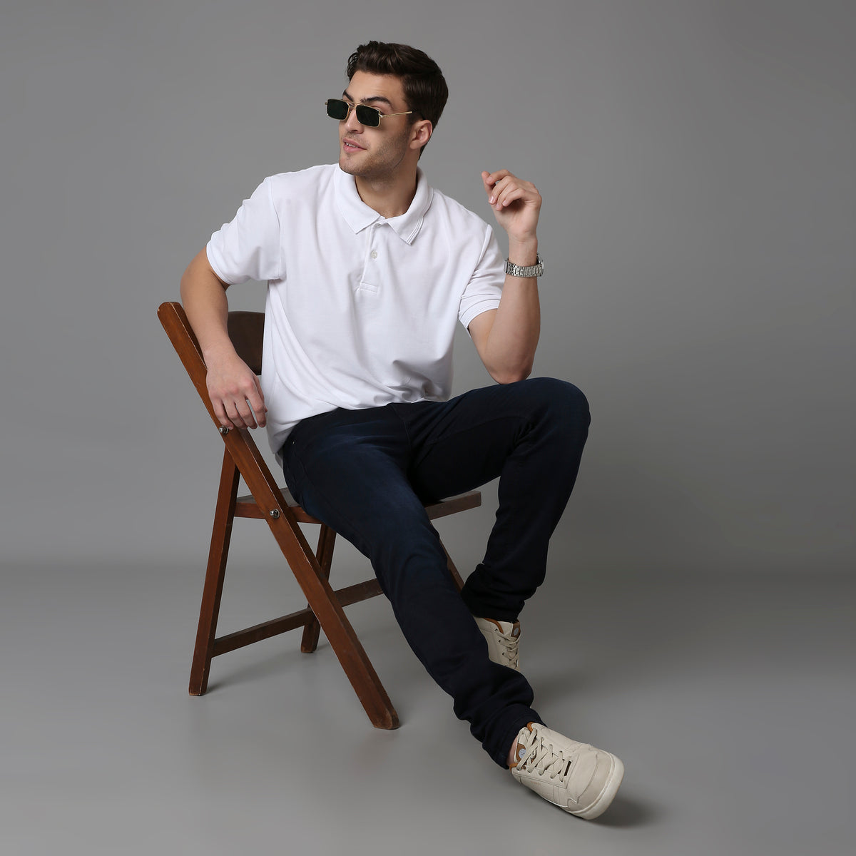Solid Pattern Low Crotch Fit Jeans