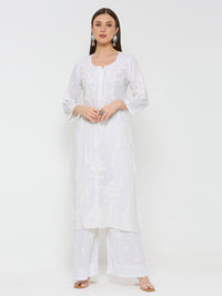 Fenal Chikankari Modal Straight Kurta - White