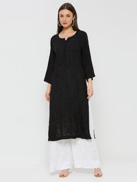 Modal Straight Women Chikankari Kurta - Black