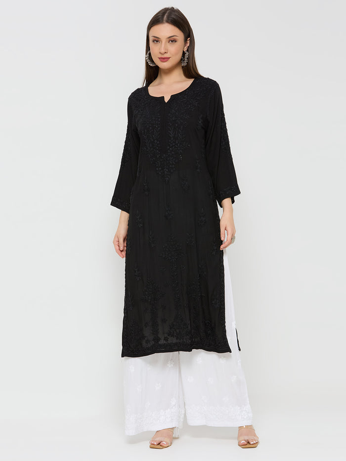 Modal Straight Women Chikankari Kurta - Black