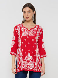 Rayon Chikankari Solid Women's Short Kurta