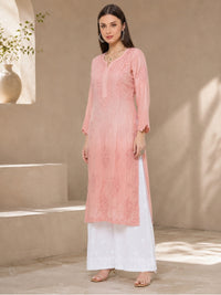 Modal Satain Cutwork Women’s Long Kurta - Rose Pink