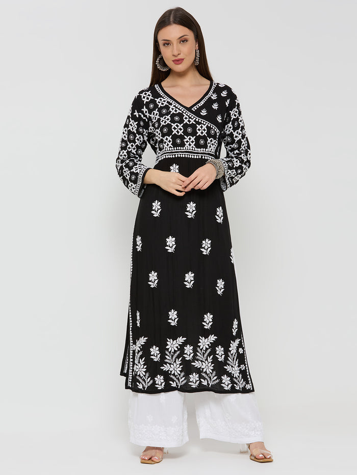 Kashish Chikankari Modal Straight Kurta - Black