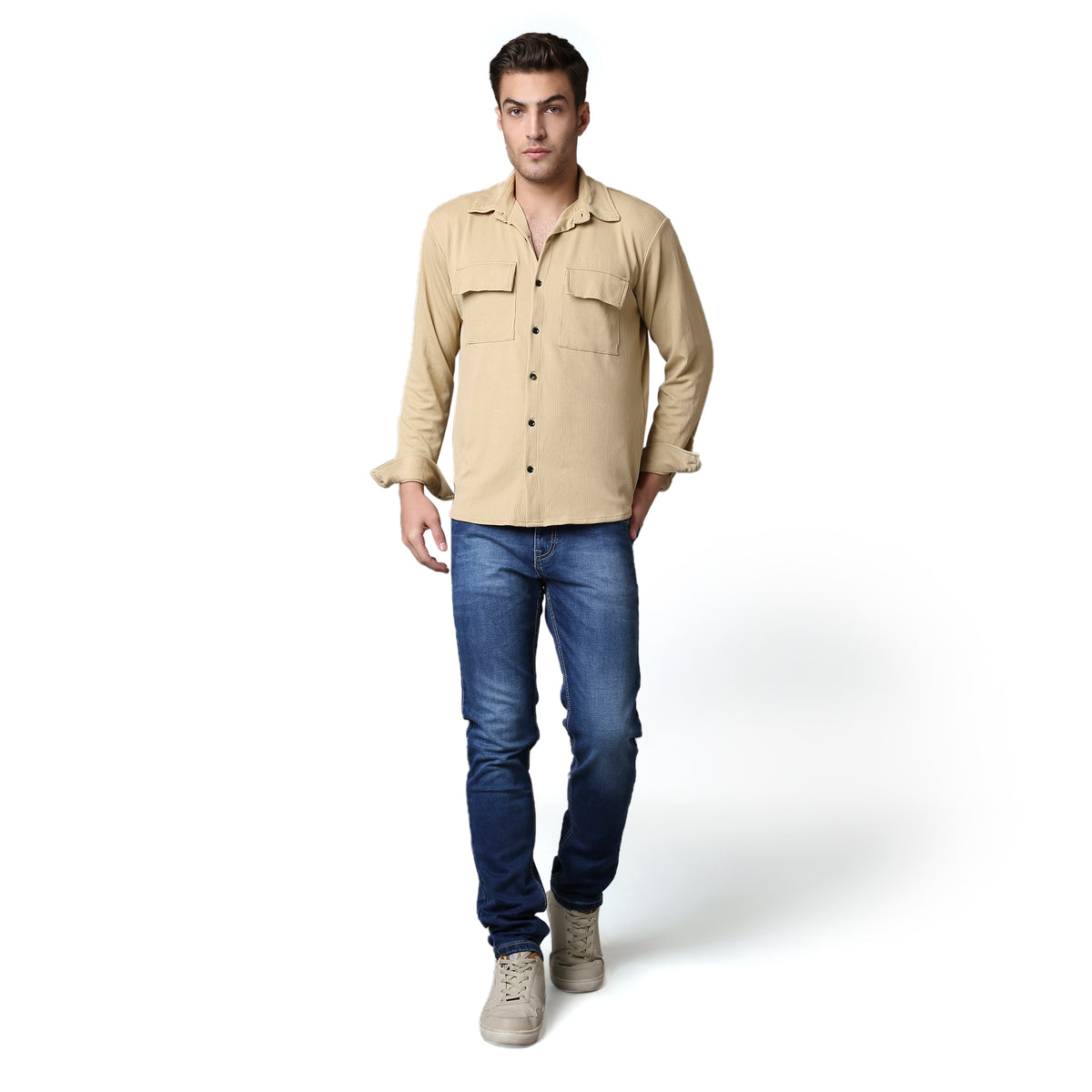 Solid Pattern Low Crotch Fit Jeans