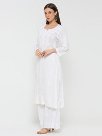 Fenal Chikankari Modal Straight Kurta - White