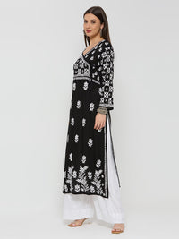 Kashish Chikankari Modal Straight Kurta - Black