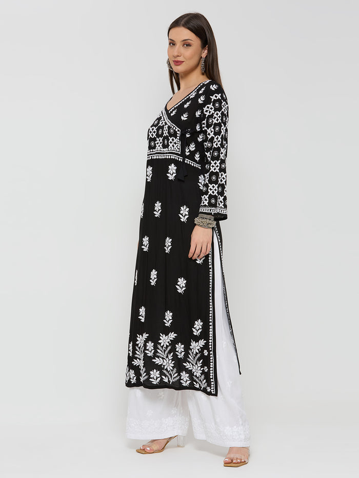 Kashish Chikankari Modal Straight Kurta - Black