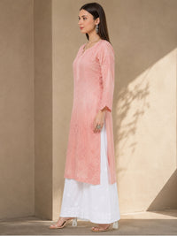 Modal Satain Cutwork Women’s Long Kurta - Rose Pink