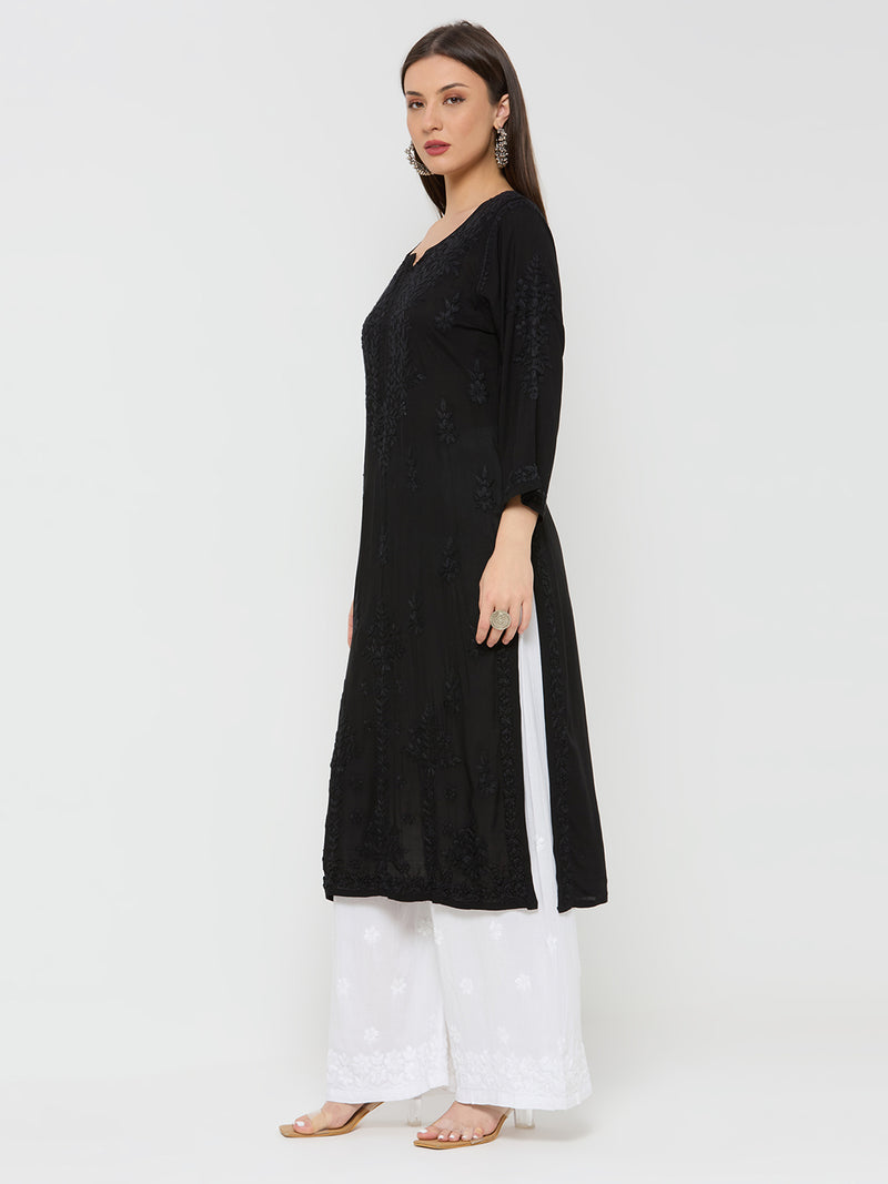 Modal Straight Women Chikankari Kurta - Black