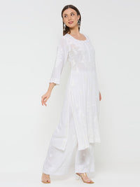 Fenal Chikankari Modal Straight Kurta - White