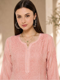Modal Satain Cutwork Women’s Long Kurta - Rose Pink