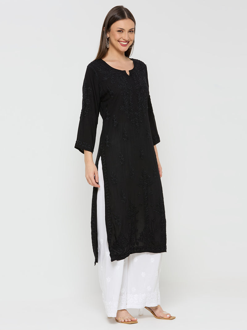 Modal Straight Women Chikankari Kurta - Black