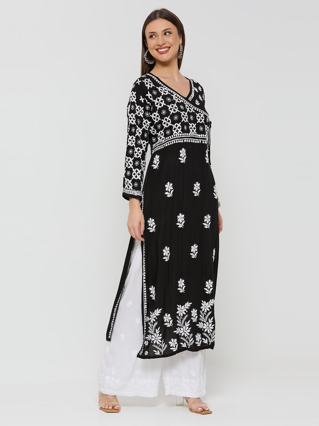 Kashish Chikankari Modal Straight Kurta - Black