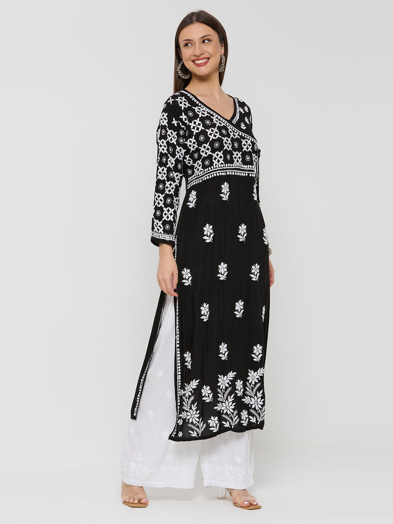 Kashish Chikankari Modal Straight Kurta - Black