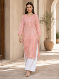 Modal Satain Cutwork Women’s Long Kurta - Rose Pink