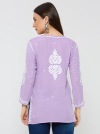 Rayon Chikankari Solid Women's Short Kurta - Lavender