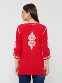 Rayon Chikankari Solid Women's Short Kurta