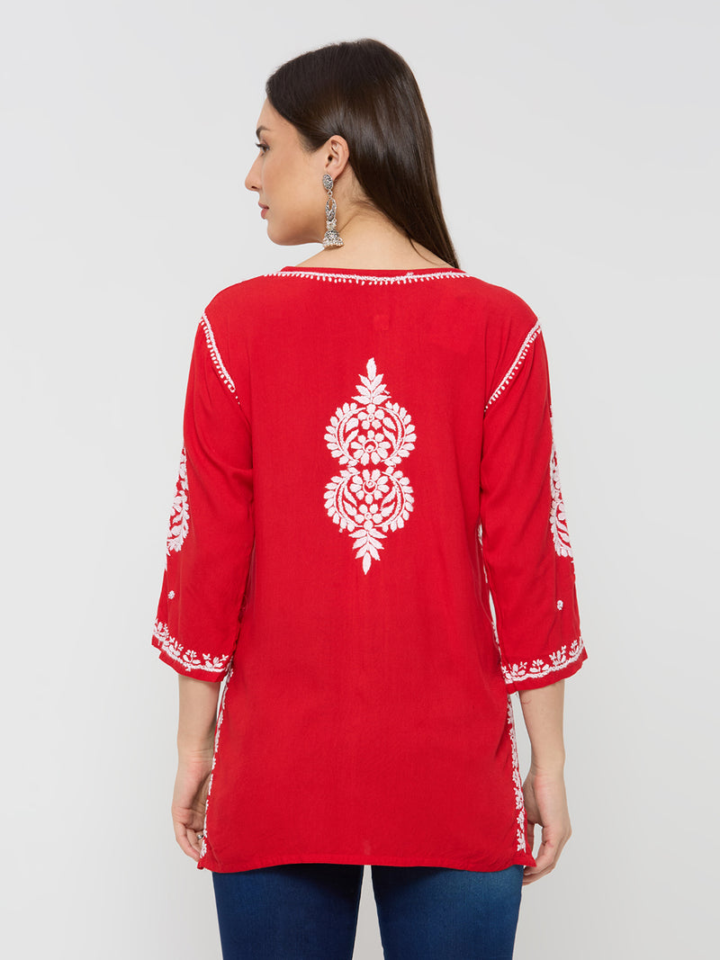 Rayon Chikankari Solid Women's Short Kurta