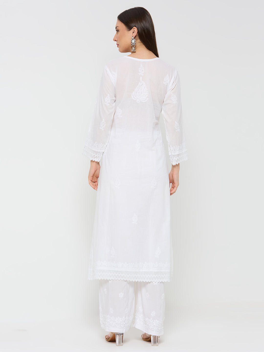 Mul Cotton Chikankari Solid Women's Long Kurta