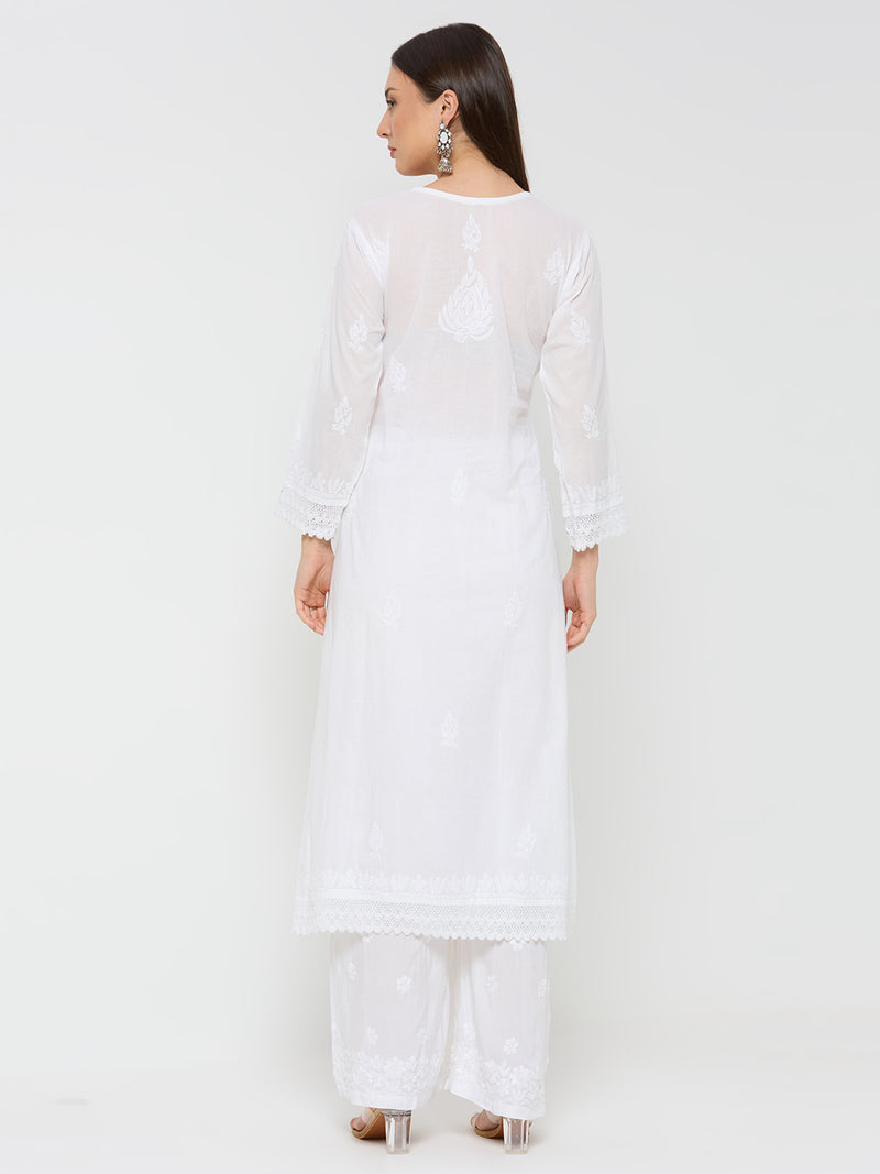Mul Cotton Chikankari Solid Women's Long Kurta