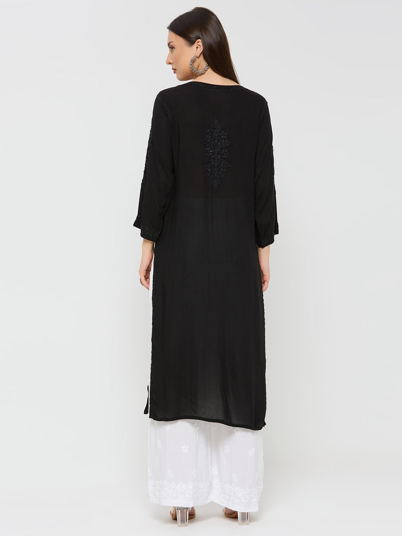 Modal Straight Women Chikankari Kurta - Black