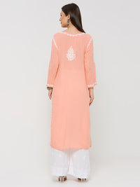 Modal Chikankari Solid Women's Long Kurta - Peach