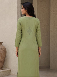 Nyra Mul Cotton 3-Piece Kurta Set with Dupatta - Sage Green