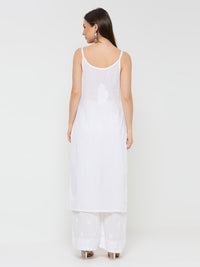 Cotton Chikankari Long Kurta Sleeveless - White