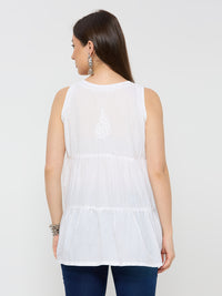 Cotton Chikankari Solid Women's short Kurta - White