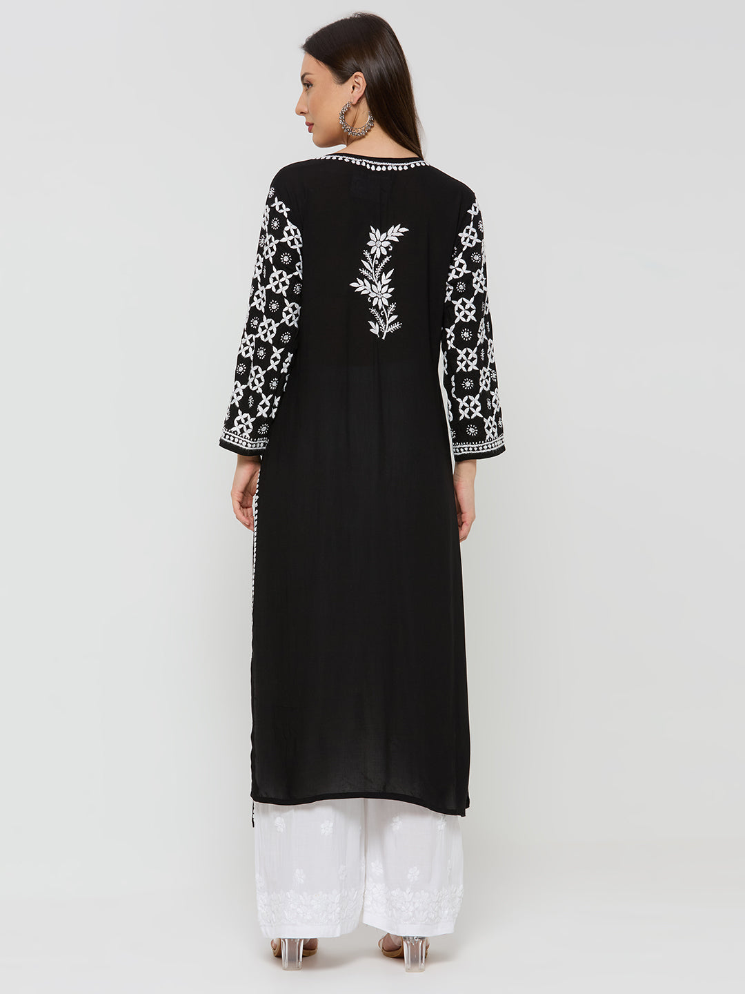 Kashish Chikankari Modal Straight Kurta - Black