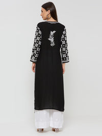 Kashish Chikankari Modal Straight Kurta - Black