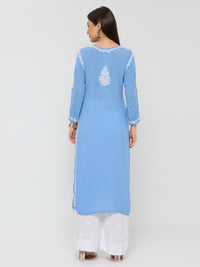 Modal Chikankari Solid Women's Long Kurta - Blue