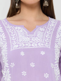 Rayon Chikankari Solid Women's Short Kurta - Lavender