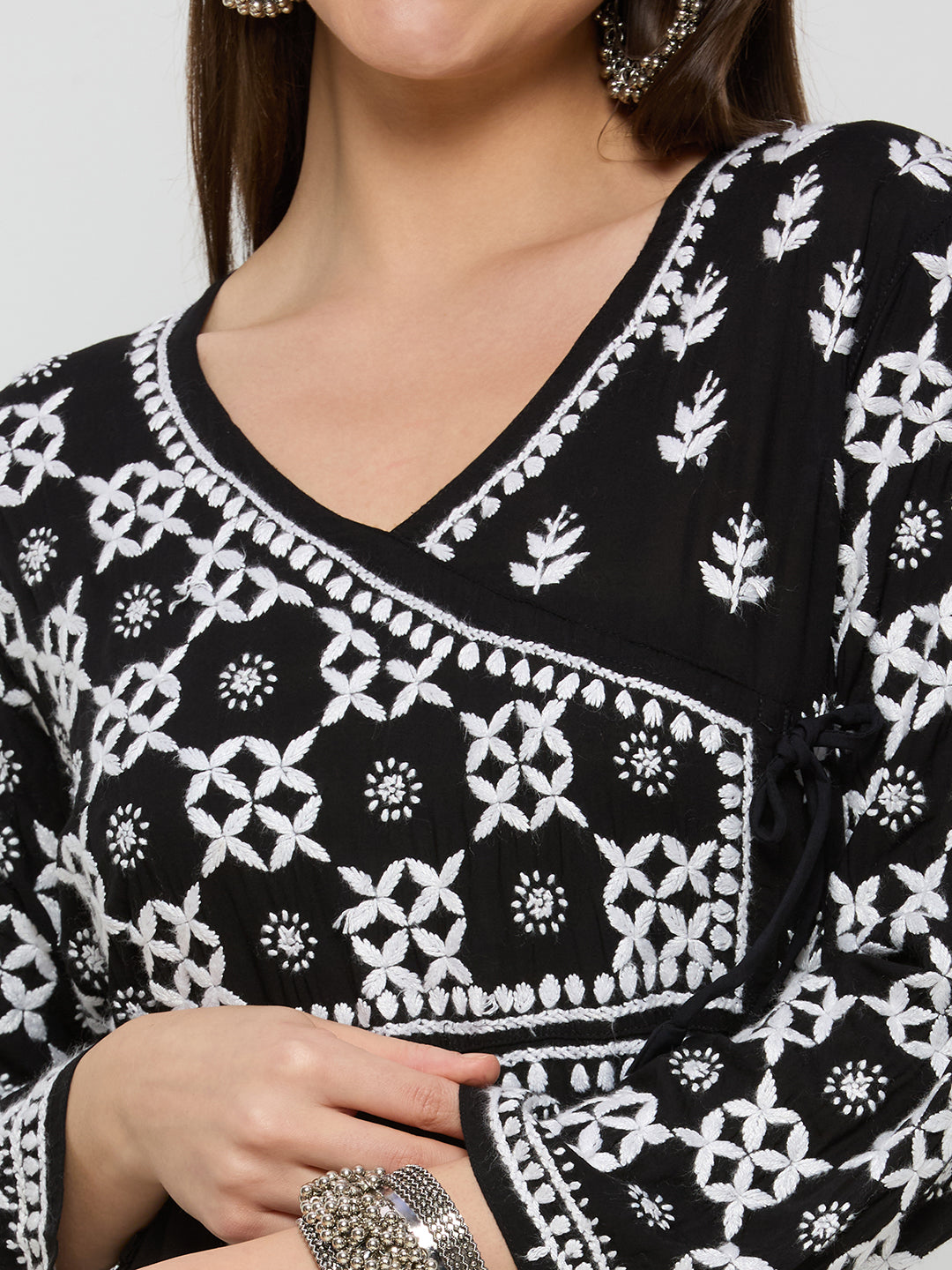 Kashish Chikankari Modal Straight Kurta - Black