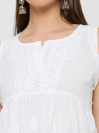 Cotton Chikankari Solid Women's short Kurta - White