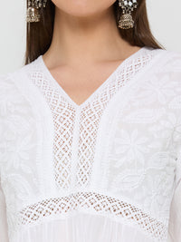 Mul Cotton Chikankari Solid Women's Long Kurta