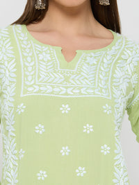 Rayon Chikankari Solid Women's Short Kurta - Green