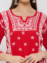 Rayon Chikankari Solid Women's Short Kurta