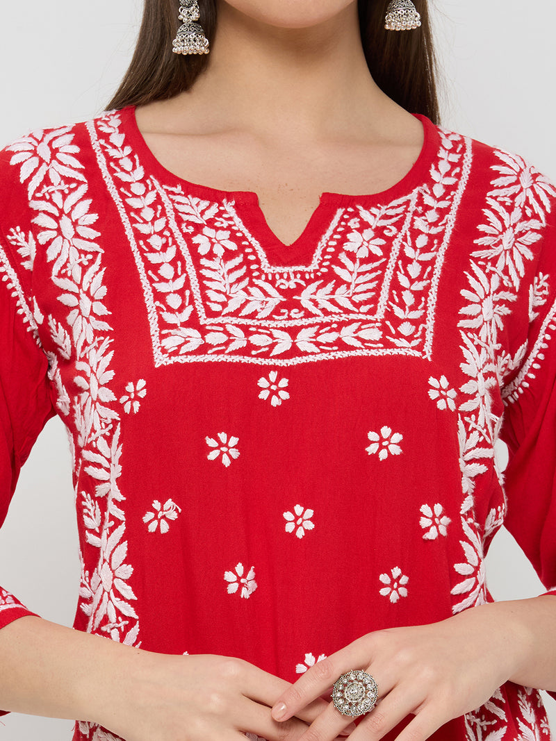Rayon Chikankari Solid Women's Short Kurta