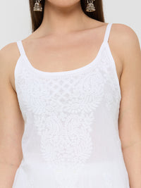 Cotton Chikankari Long Kurta Sleeveless - White