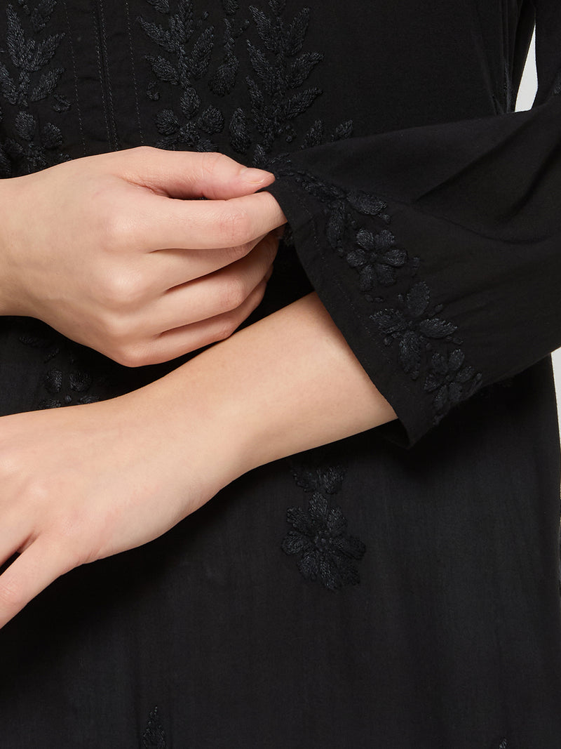 Modal Straight Women Chikankari Kurta - Black