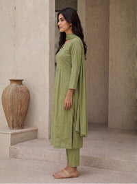 Nyra Mul Cotton 3-Piece Kurta Set with Dupatta - Sage Green